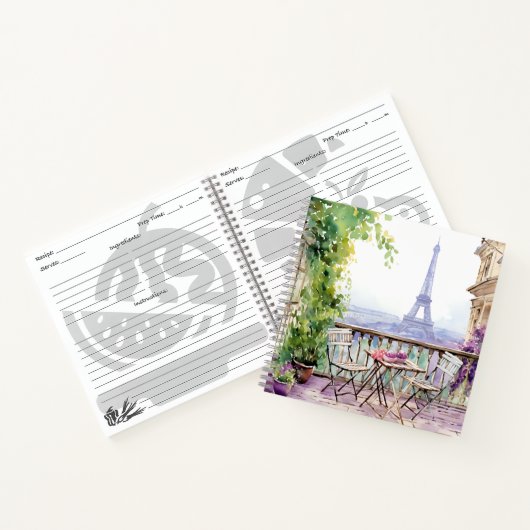 ウォータカラーエッフェルタワーパリフランスのカフェ ノートブック (内部)