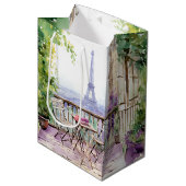 ウォータカラーエッフェルタワーパリフランスのカフェ ミディアムペーパーバッグ (正面アングル)