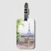 ウォータカラーエッフェルタワーパリフランスのカフェ ラゲッジタグ (正面縦)