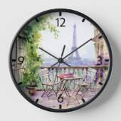 ウォータカラーエッフェルタワーパリフランスのカフェ 壁時計 (正面)