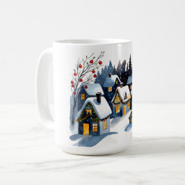 ウォータカラークリスマスのあったかウィンタービレッジ コーヒーマグカップ