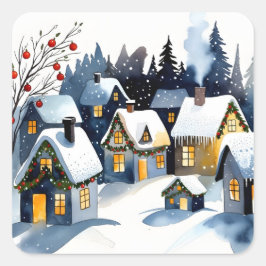 ウォータカラークリスマスのあったかウィンタービレッジ スクエアシール