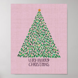 ウォータカラークリスマスのアートプリント Very Merry Christmas ポスター
