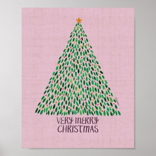 ウォータカラークリスマスのアートプリント Very Merry Christmas ポスター (正面)