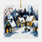 ウォータカラークリスマスのスクエアデザイン セラミックオーナメント (裏面)