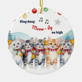 ウォータカラークリスマスの猫好き セラミックオーナメント (正面)
