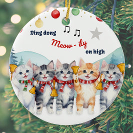 ウォータカラークリスマスの猫好き セラミックオーナメント
