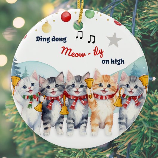 ウォータカラークリスマスの猫好き セラミックオーナメント