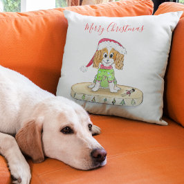 ウォータカラークリスマスカバリヤキングチャールズスパニエル犬 クッション