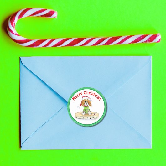 ウォータカラークリスマスカバリヤキングチャールズスパニエル犬 ラウンドシール