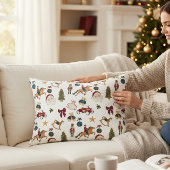 ウォータカラークリスマストイコラージュ ビンテージ アクセントクッション