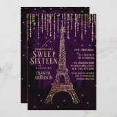 ウォータカラーグリッターパリエッフェルタワースウィート16 招待状 (正面/裏面)
