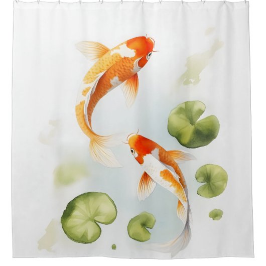 ウォータカラーコイポンドセレニティ日本のスタイル シャワーカーテン (正面)