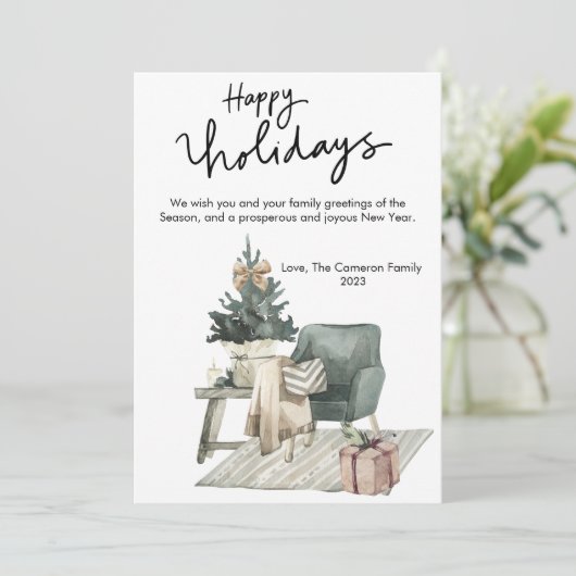 ウォータカラーコンフィコージーチェアフラットホリデーカード シーズンカード (スタンド正面)