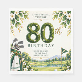 ウォータカラーゴルフコース 80歳の誕生日グリーン スタンダードランチョンナプキン