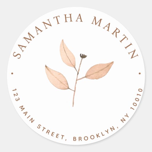 ウォータカラーシック葉ズラウンド差出人住所ラベル ラウンドシール (正面)