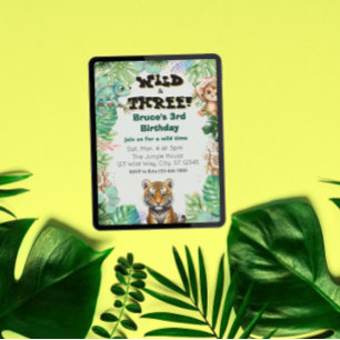 ウォータカラージャングル誕生日 - Wild & Three 招待状