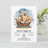 ウォータカラージョリーロジャーマテイパイレーツ誕生日 招待状 (スタンド正面)