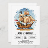 ウォータカラージョリーロジャーマテイパイレーツ誕生日 招待状 (正面/裏面)