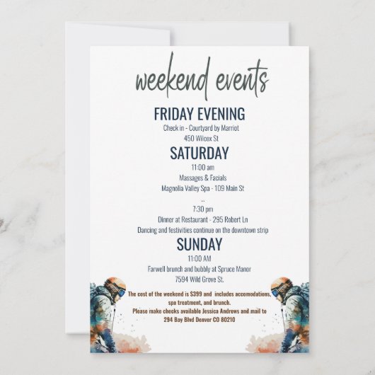 ウォータカラースキーグラス&マウンテンスキーバチェロレッテ 招待状 (裏面)