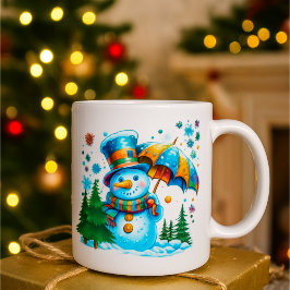 ウォータカラースノーマンのデザインがキュートなクリスマスグッズ コーヒーマグカップ