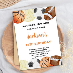 ウォータカラースポーツ誕生日招待状 招待状