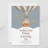 ウォータカラースロッスエアバルーン誕生日ダスティブルー 招待状 (正面)