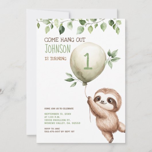 ウォータカラースロース可愛い子供の誕生日パーティー 招待状 (正面)