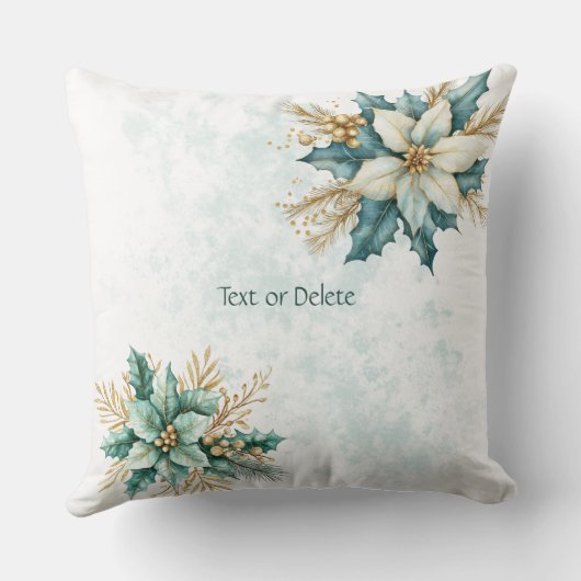 ウォータカラーティール(緑がかった色)フローラホリデー装飾用クッション クッション (裏面)