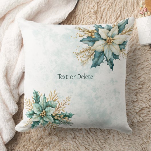 ウォータカラーティール(緑がかった色)フローラホリデー装飾用クッション クッション (ブランケット)