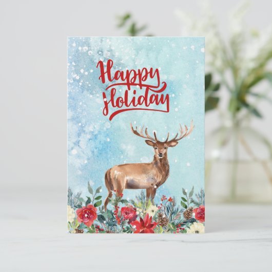ウォータカラートナディアタイポグラフィハッピーホリデー カード (スタンド正面)
