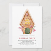 ウォータカラートールジンジャーブレッドハウスホリデーパーティー 招待状 (正面)