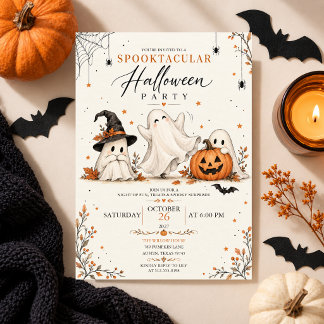 ウォータカラーハロウィン魔女帽子パンプキンパーティー 招待状