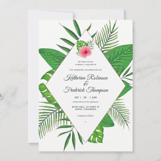 ウォータカラーハワイアンアロハルアウ（ハワイ式宴会）結婚式招待状 招待状 (正面)