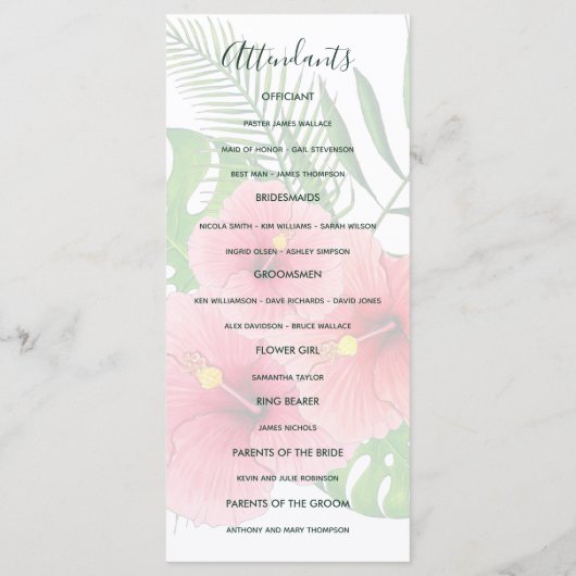 ウォータカラーハワイアンアロハルアウ（ハワイ式宴会）結婚式 プログラム (裏面)