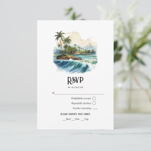 ウォータカラーハワイ行き先ウェディング 出欠カード (スタンド正面)