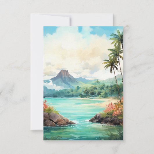 ウォータカラーハワイ行き先ウェディング 出欠カード (裏面)