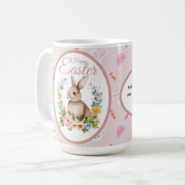 ウォータカラーバニー フローラルリース イースター コーヒーマグカップ