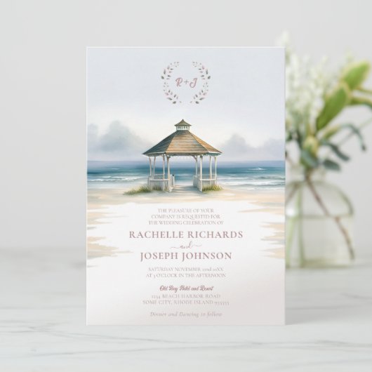 ウォータカラービーチガゼボ結婚式招待状 招待状 (スタンド正面)