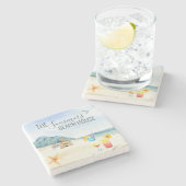 ウォータカラービーチハウスカクテルシーパーソナライズされた ストーンコースター (横)