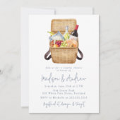 ウォータカラーピクニックバスケットカップルブライダルシャワー 招待状 (正面)