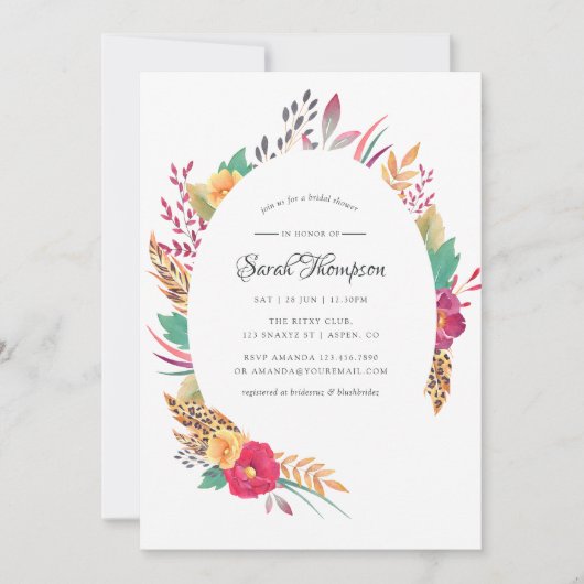ウォータカラーフローラサファリブライダルシャワー 招待状 (正面)