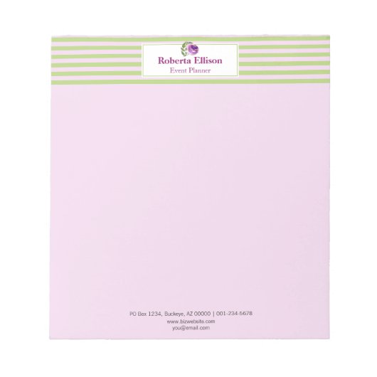 ウォータカラーフローラバラパステルストライプパーソナライズされたズ ノートパッド (正面)