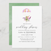 ウォータカラーフローラブーケパラシュートウェディングシャワー 招待状 (正面/裏面)