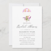 ウォータカラーフローラブーケパラシュートブライダルシャワー 招待状 (正面)