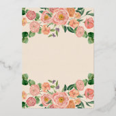 ウォータカラーフローラブーケピンクピーチブライダルシャワー 箔招待状 (裏面)