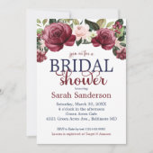 ウォータカラーフローラマルーン&ネイビーブライダルシャワー 招待状 (正面)