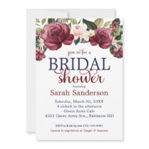 ウォータカラーフローラマルーン&ネイビーブライダルシャワー