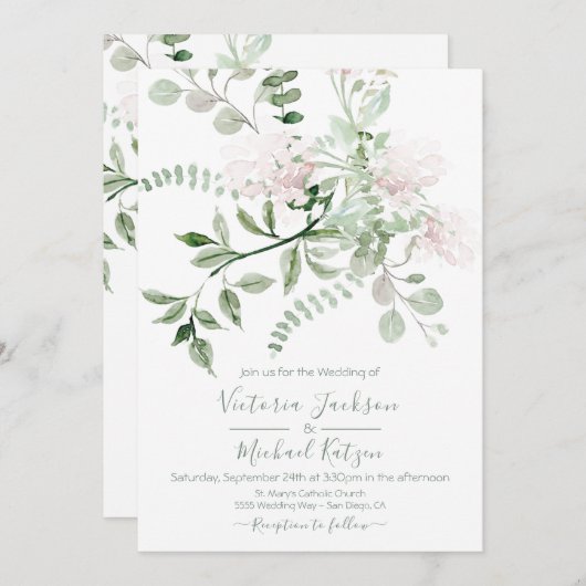 ウォータカラーフローラライト&エアリー結婚式招待状 招待状 (正面/裏面)