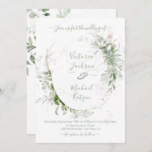 ウォータカラーフローラライト&エアリー結婚式招待状 招待状 (正面/裏面)